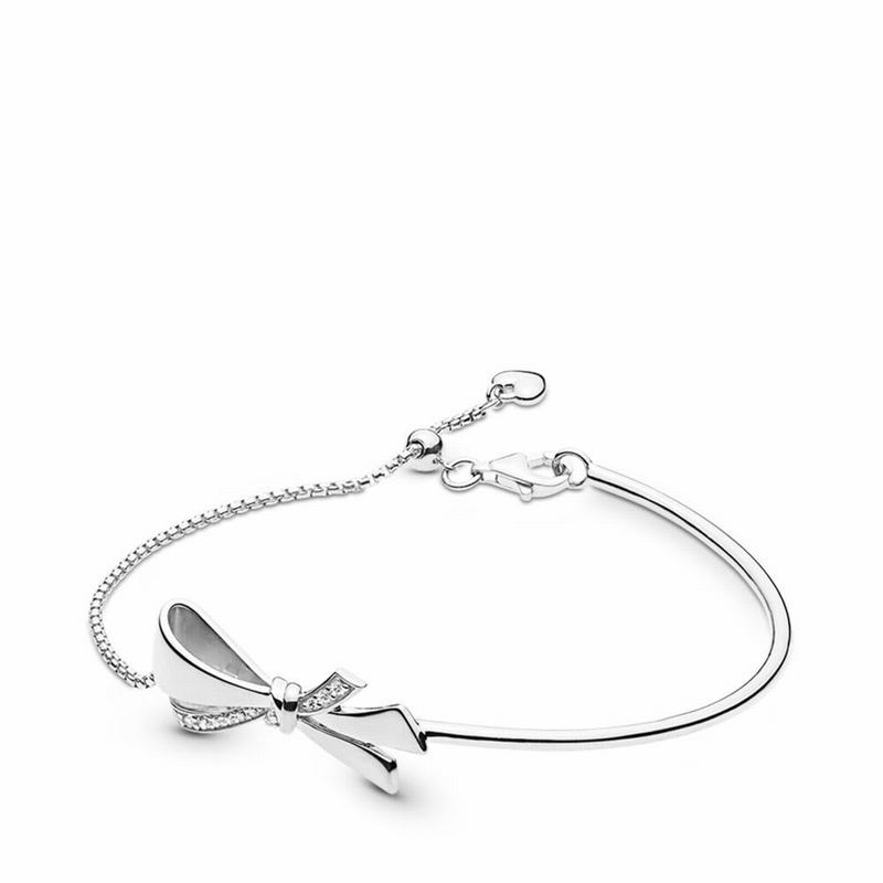 Pandora Sparkling Bow Slider Bracelet - Sterling Silver/Silicone/Cubic Zirconia - Canada | TU2000PY